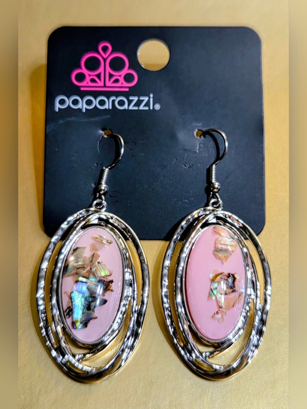 paparazzi Pink Iridescent Shell Oval Drop Earrings